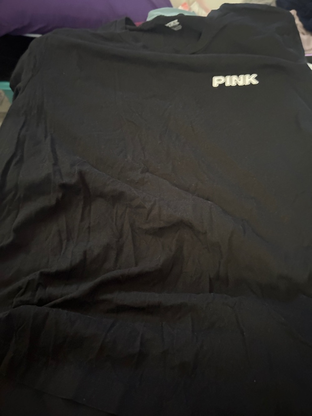 PINK Victoria's Secret Black Short Sleeve Tee with White Logo